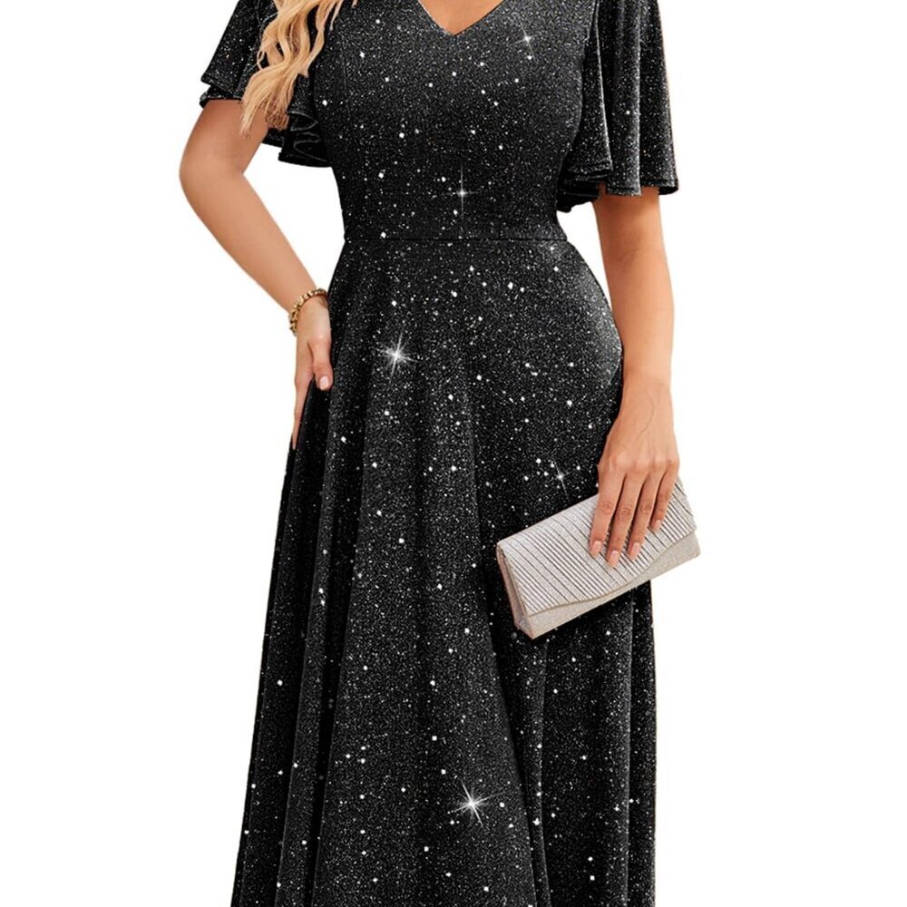 Sparkly Sequin Fit Flare Dress Elegant Vintage Tea Length Formal Cocktail